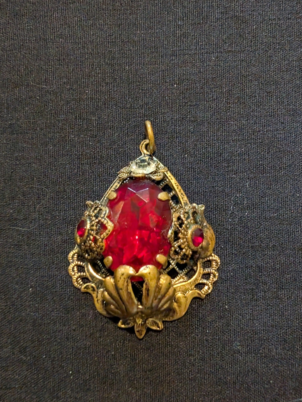 Vintage Victorian Style Gold Pendant For A Necklace with Deep Red Gemstone